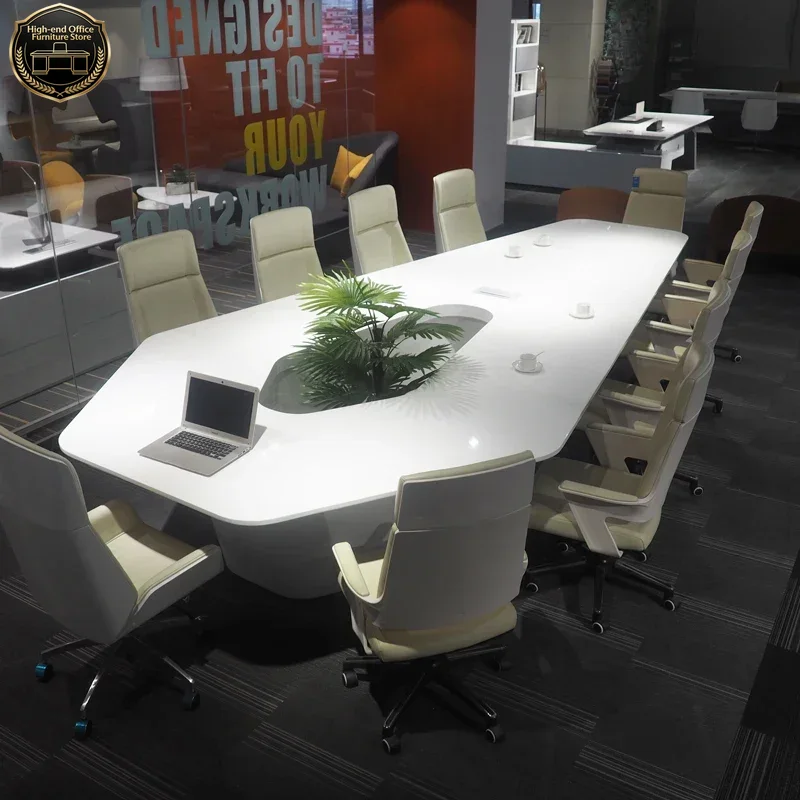Office Tech Room - طاولة اجتماعات حديثة بيضاء ذكية عالية
