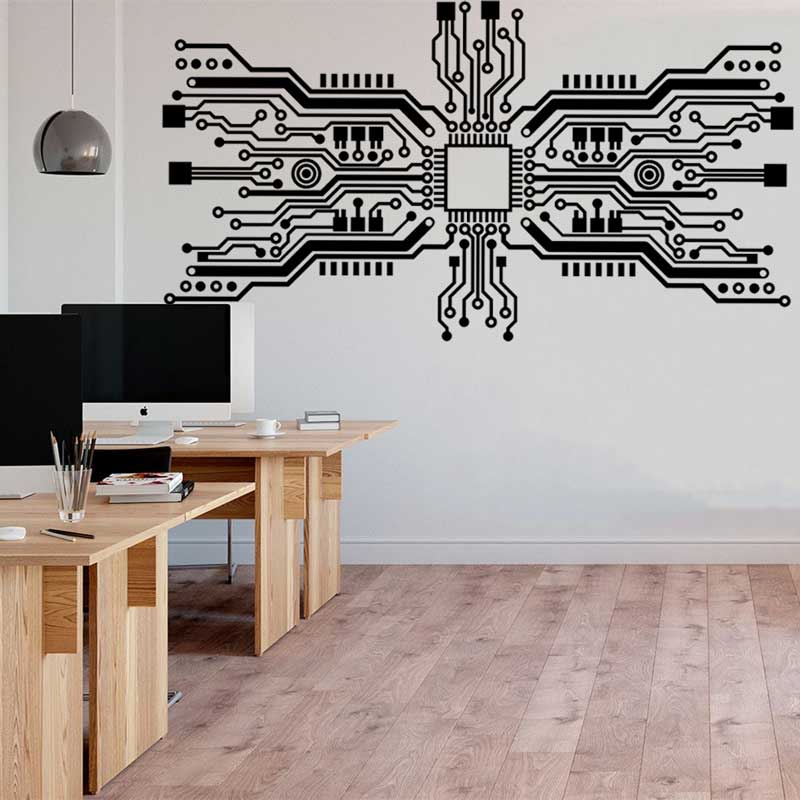 Office Tech Room - لوحة دوائر كهربائية رقاقة الجدار ملصق